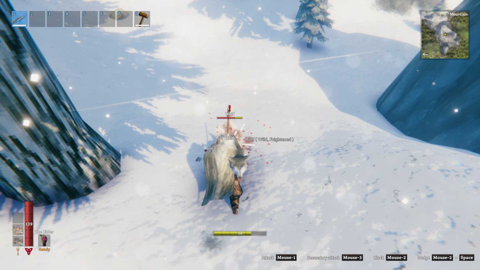 Valheim fighting a wolf with atgeir