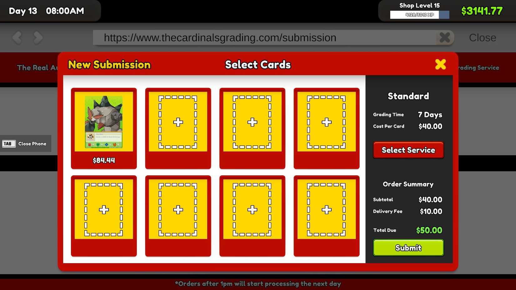 TCG Card Shop Simulator card grading