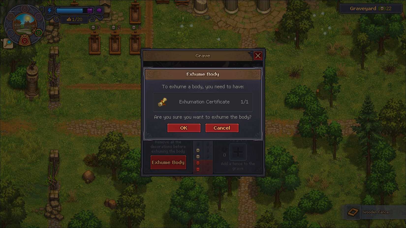 Graveyard Keeper 2 Exhume Corpse confirmation window
