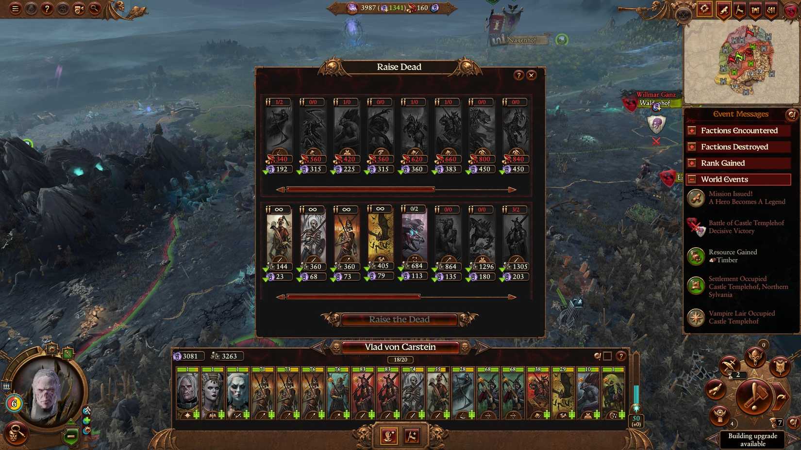 Total War: Warhammer 3 Vampire Counts recruitment screen