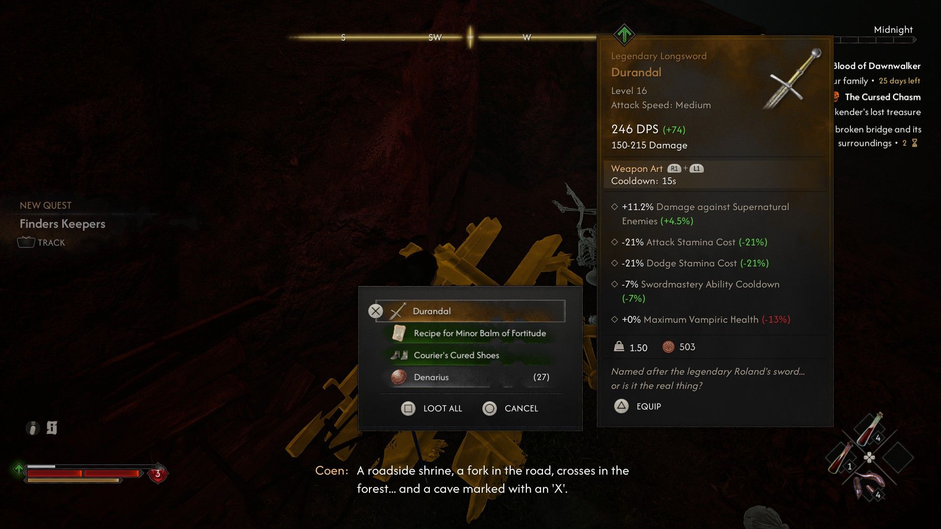 Blood of Dawnwalker Durandal item description