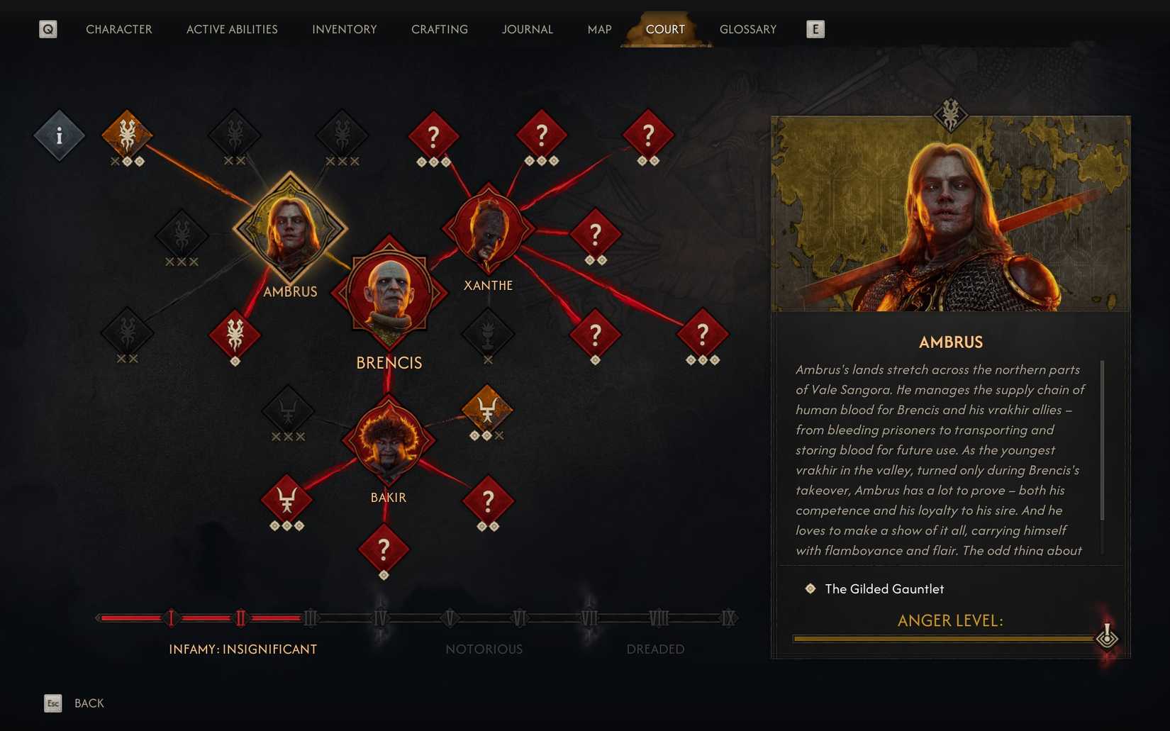 Blood of Dawnwalker Ambrus court menu