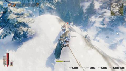 Valheim fighting wolves on a mountain