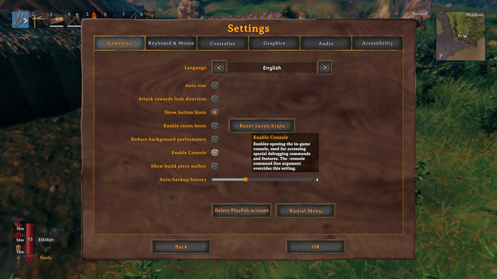 Vallheim enable console option