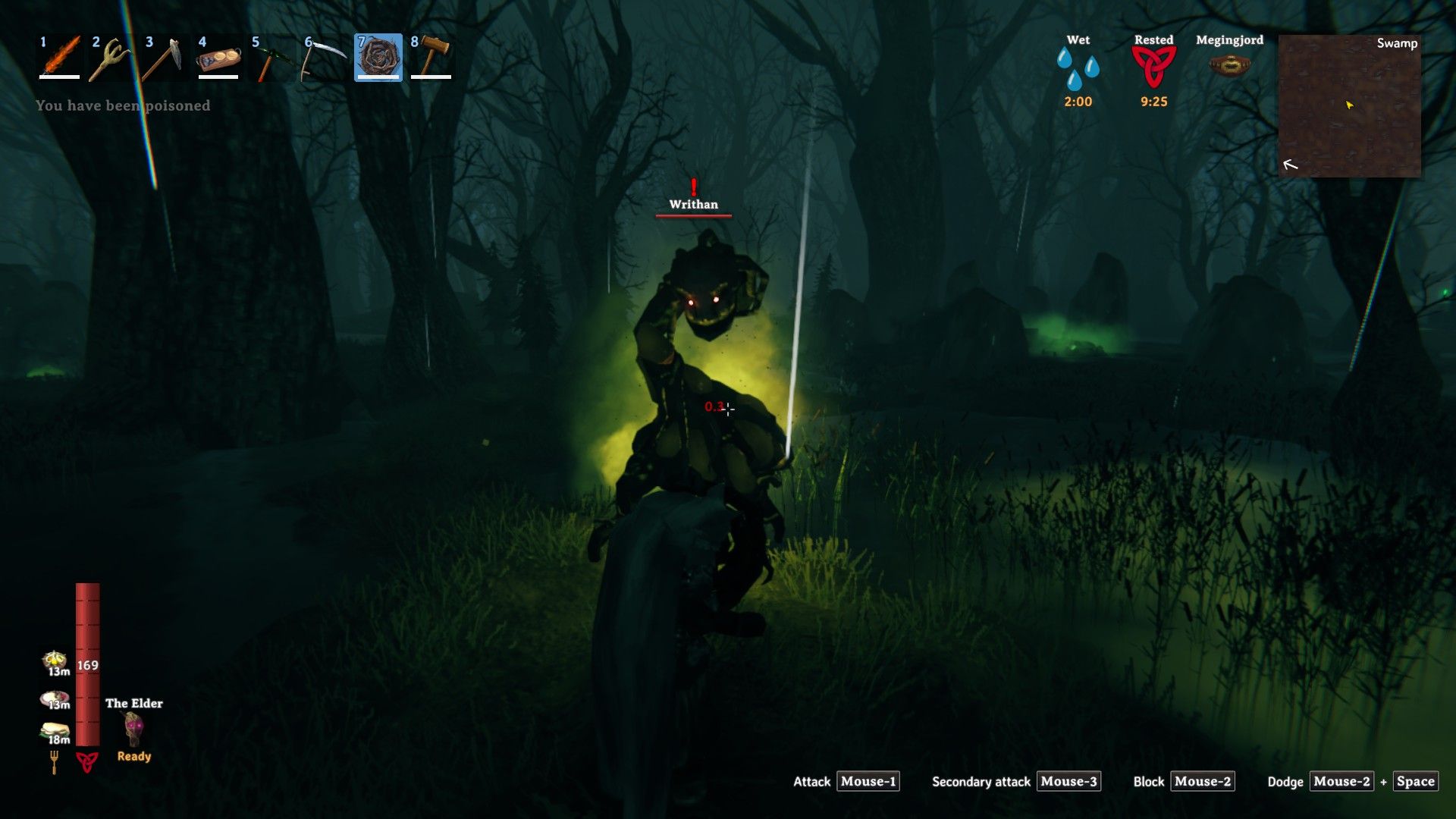 Valheim fighting a Writhan
