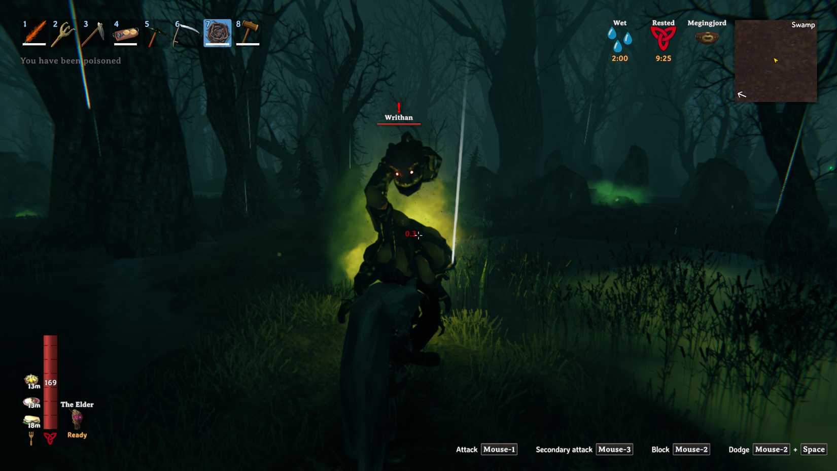 Valheim fighting a Writhan