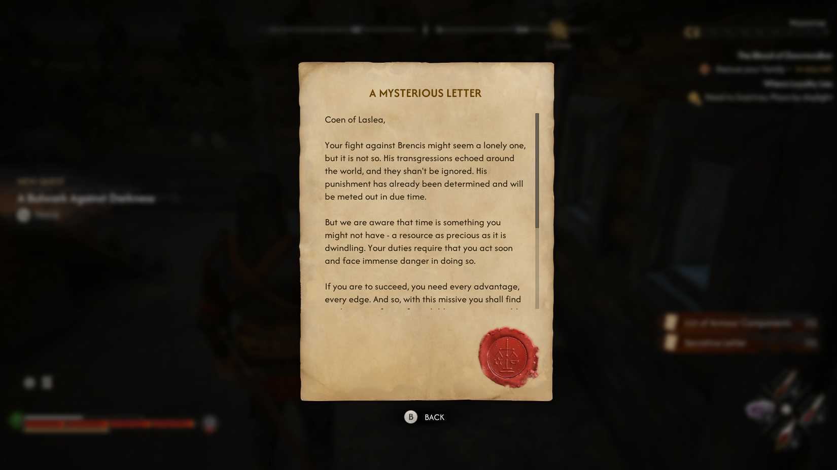 A Bulwark Against Darkness quest 1 in the blood of dawnwalker