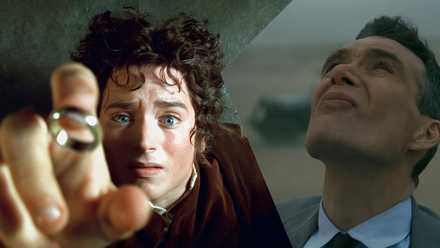 A split image of Frodo in Fellowship of the Ring and Oppenheimer in Nolan's Oppenheimer