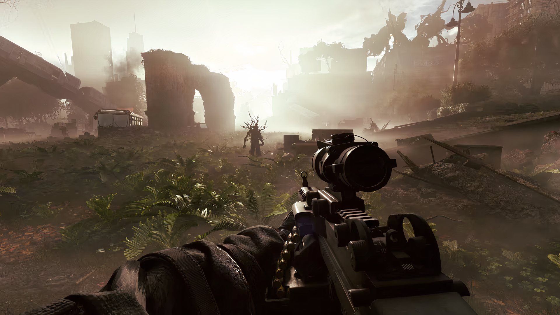 active matter player pointing an lmg at an anomaly.