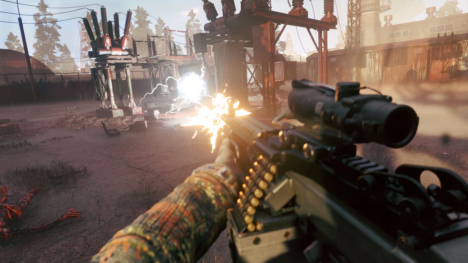 active matter operator shooting down an anomaly with an lmg.