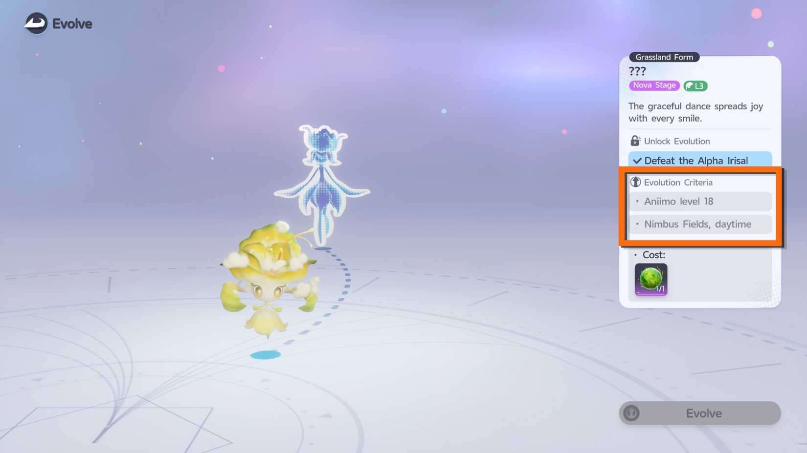 Aniimo Evolution Criteria
