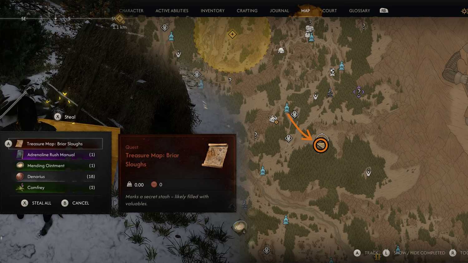 Semua Lokasi Harta Karun di The Blood Of Dawnwalker (Peta Harta Karun & Will-O-The-Wisp) 21 Bandits's Treasure Map Briar Sloughs in The Blood of Dawnwalker
