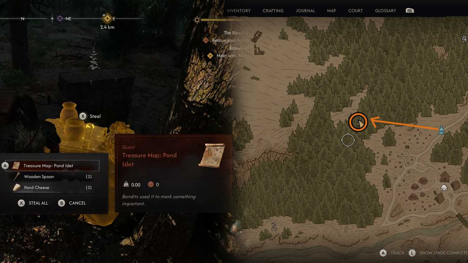 Semua Lokasi Harta Karun di The Blood Of Dawnwalker (Peta Harta Karun & Will-O-The-Wisp) 27 Bandits's Treasure Map Pond Islet in Blood of Dawnwalker