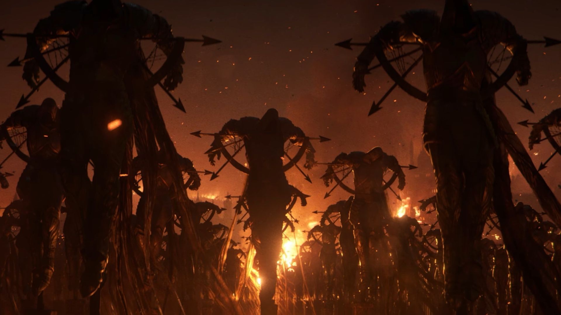 Bodies stuck on stakes