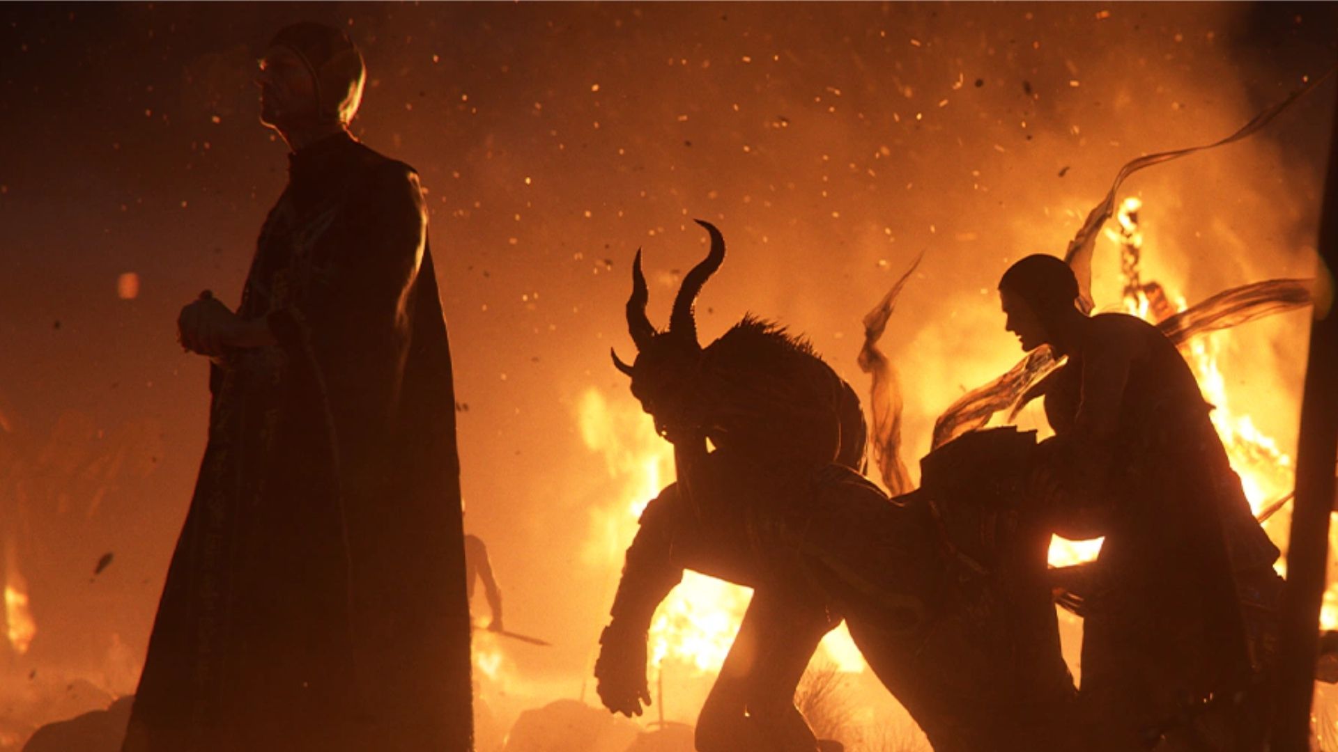 Demon walking through fire