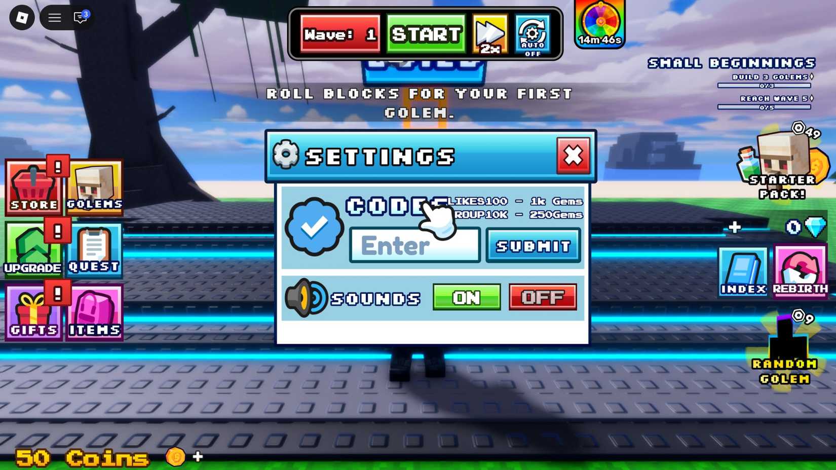 Build Golems and Fight Codes (September 2026) 4 Build Golems and Fight - the codes tab
