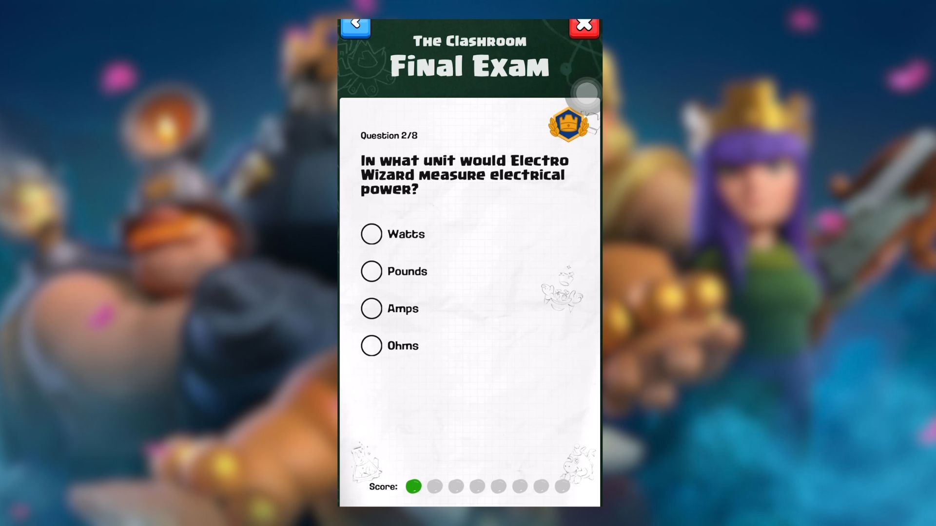 clashroom test final exam clash royale