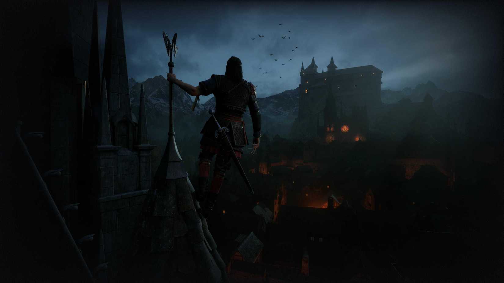 Coen on top of castle in Blood of Dawnwalker main menu
