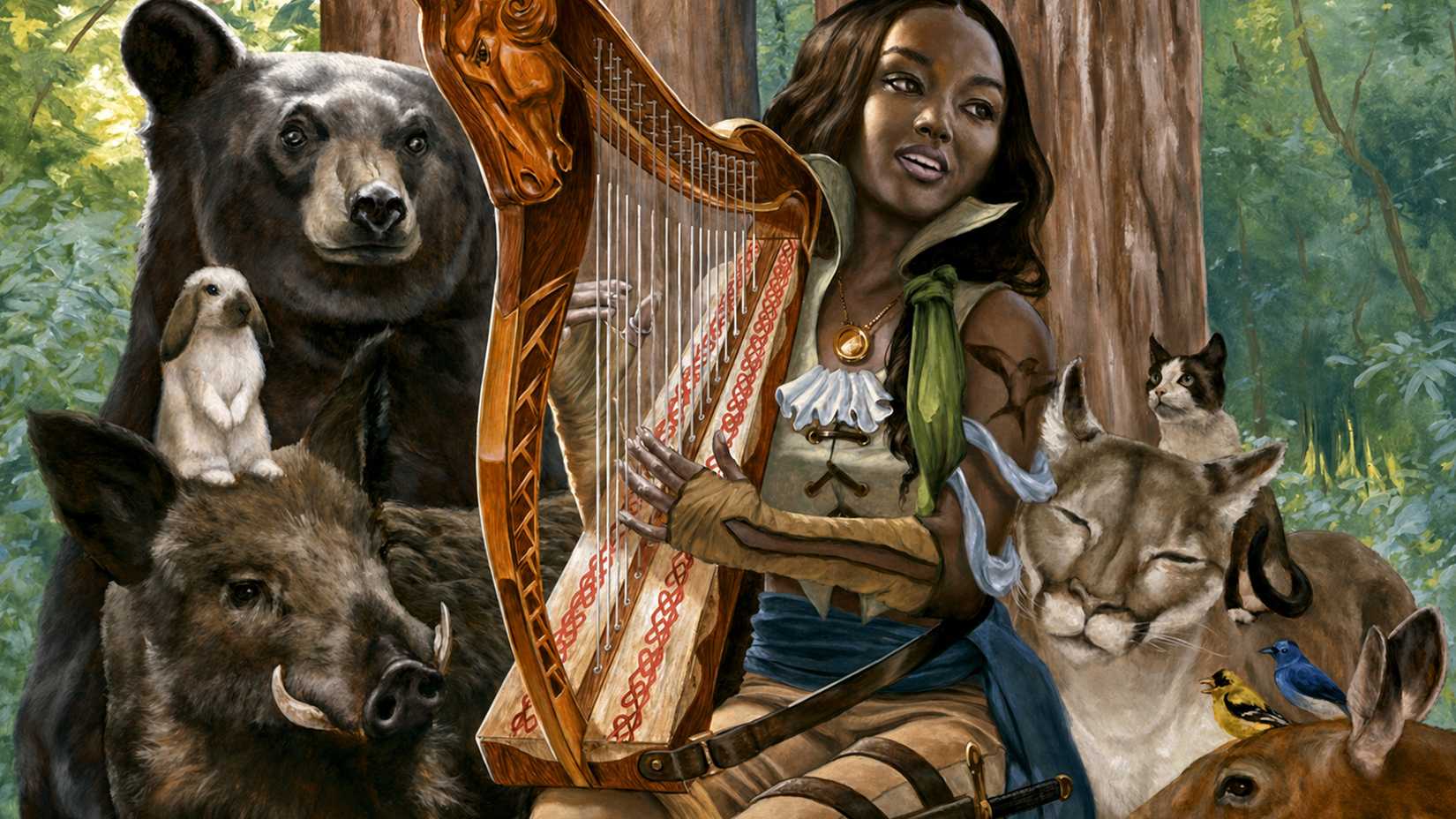 Dungeons and Dragons Bard surrounded by animals