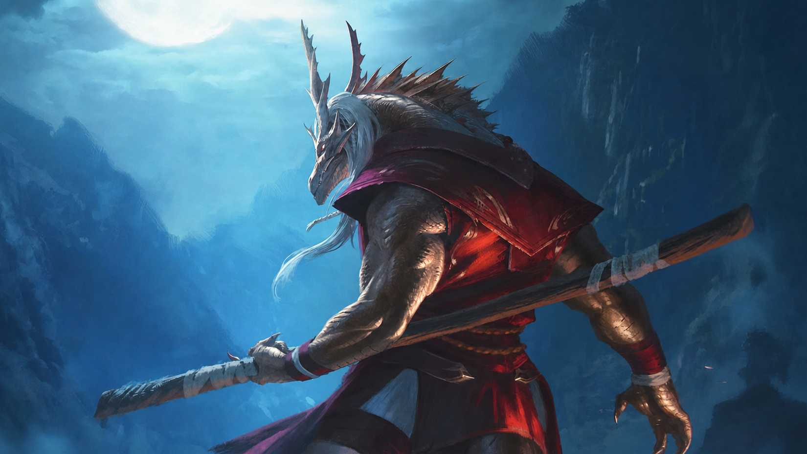 Dungeons and Dragons Dragonborn Monk holding staff