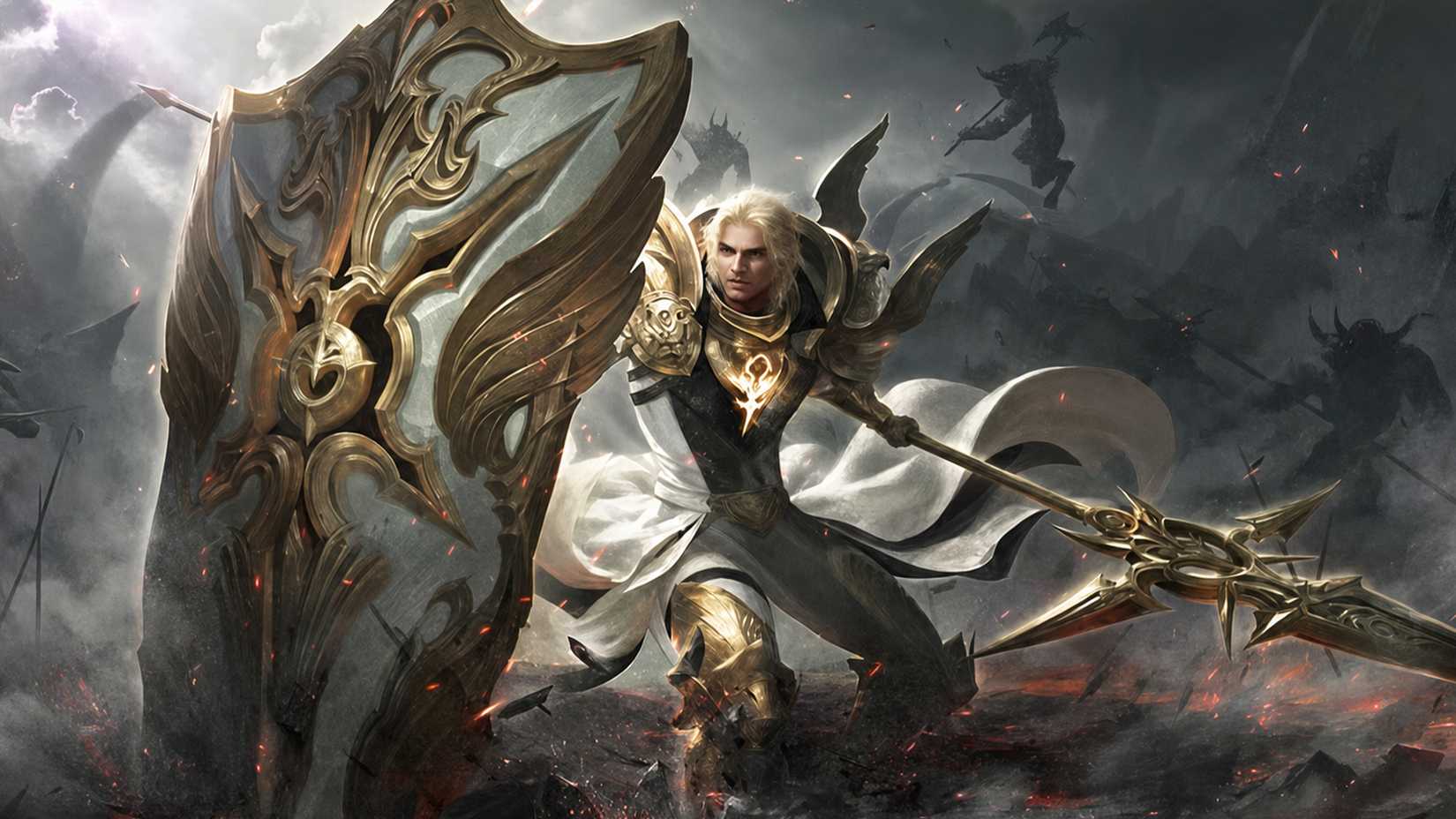 Dungeons and Dragons Paladin holding up his shield