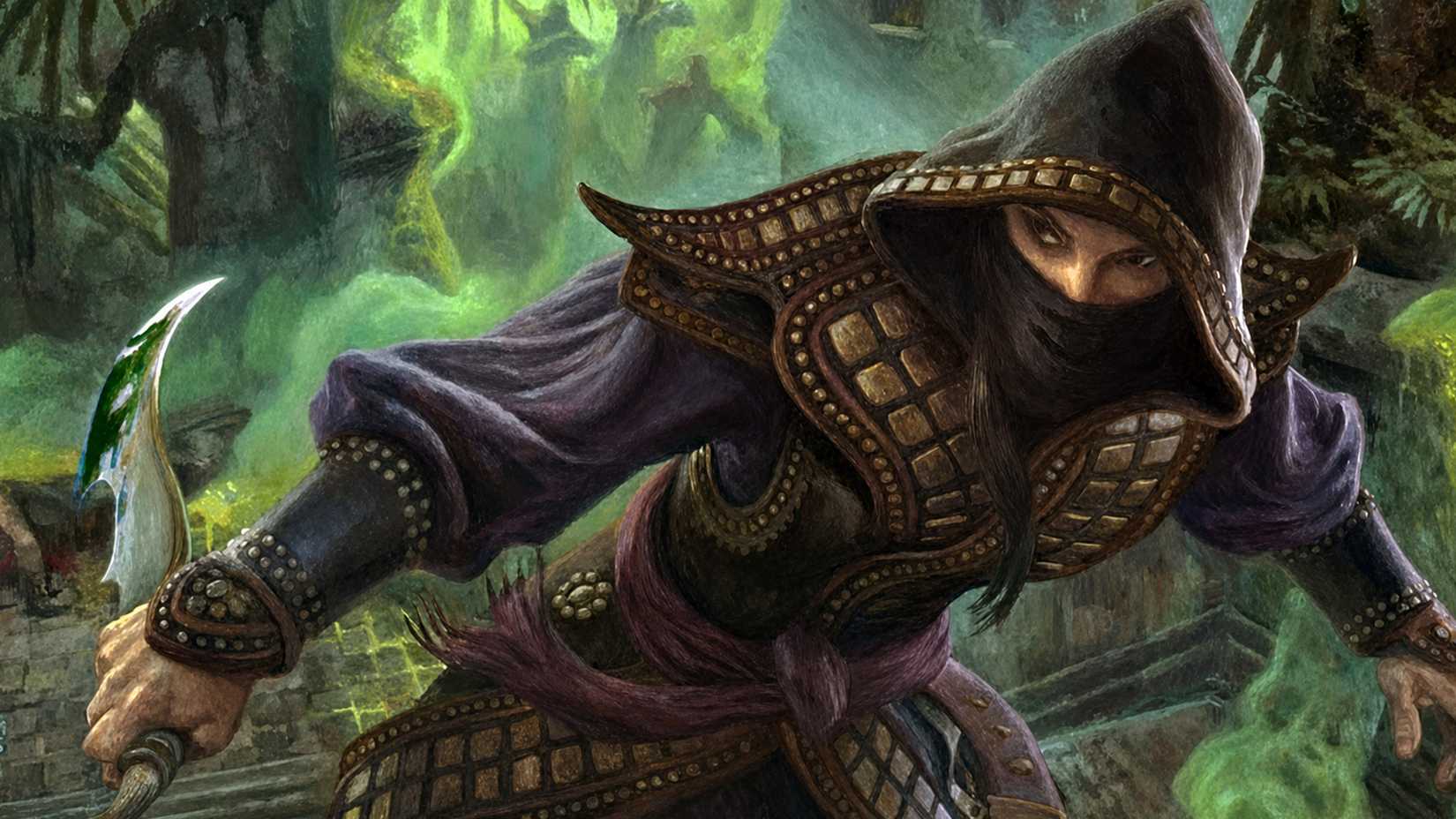 Dungeons and Dragons Rogue cloaked with a dagger