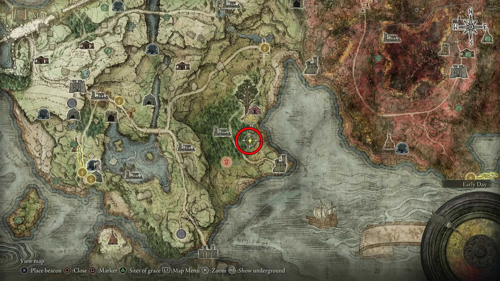 A map showing the Hefty Scimitar location in Elden Ring Tarnished Pack.