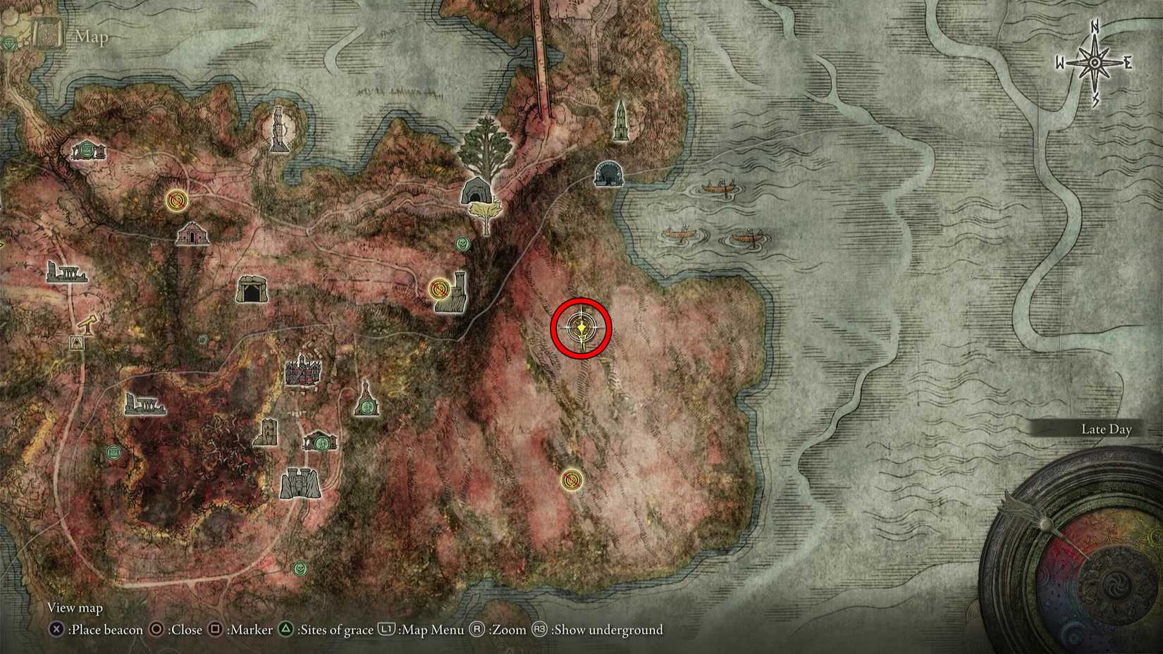 A map showing the Leontiel's Greatsword location in Elden Ring Tarnished Pack.