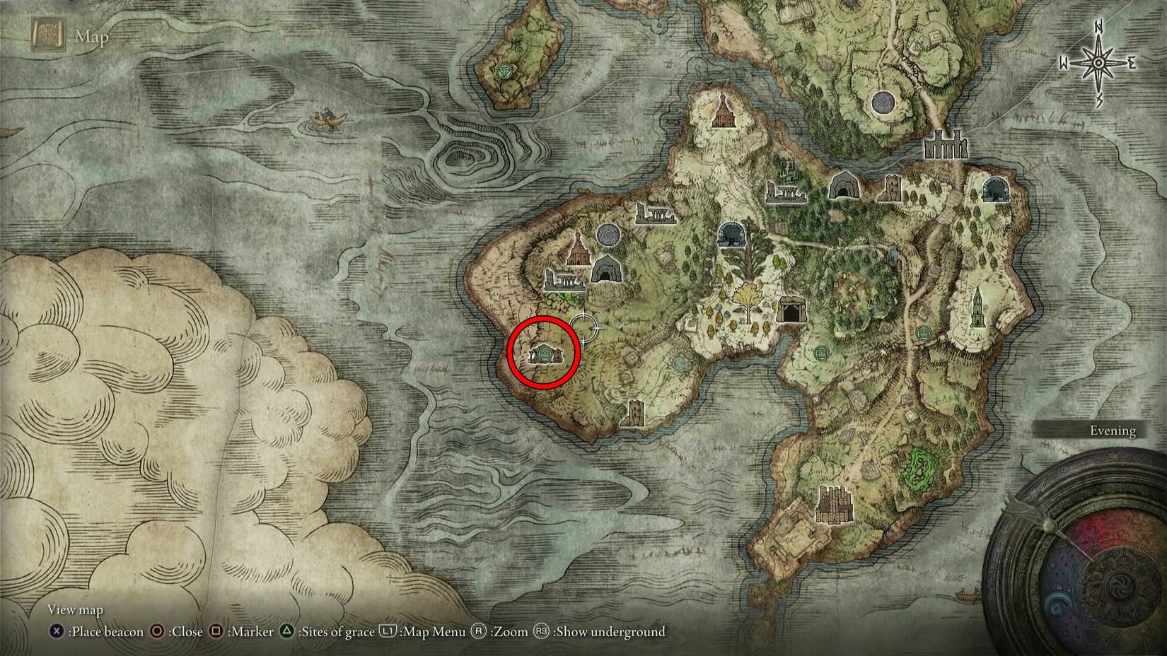 A map showing the Steel Armor location in Elden Ring Tarnished Pack.