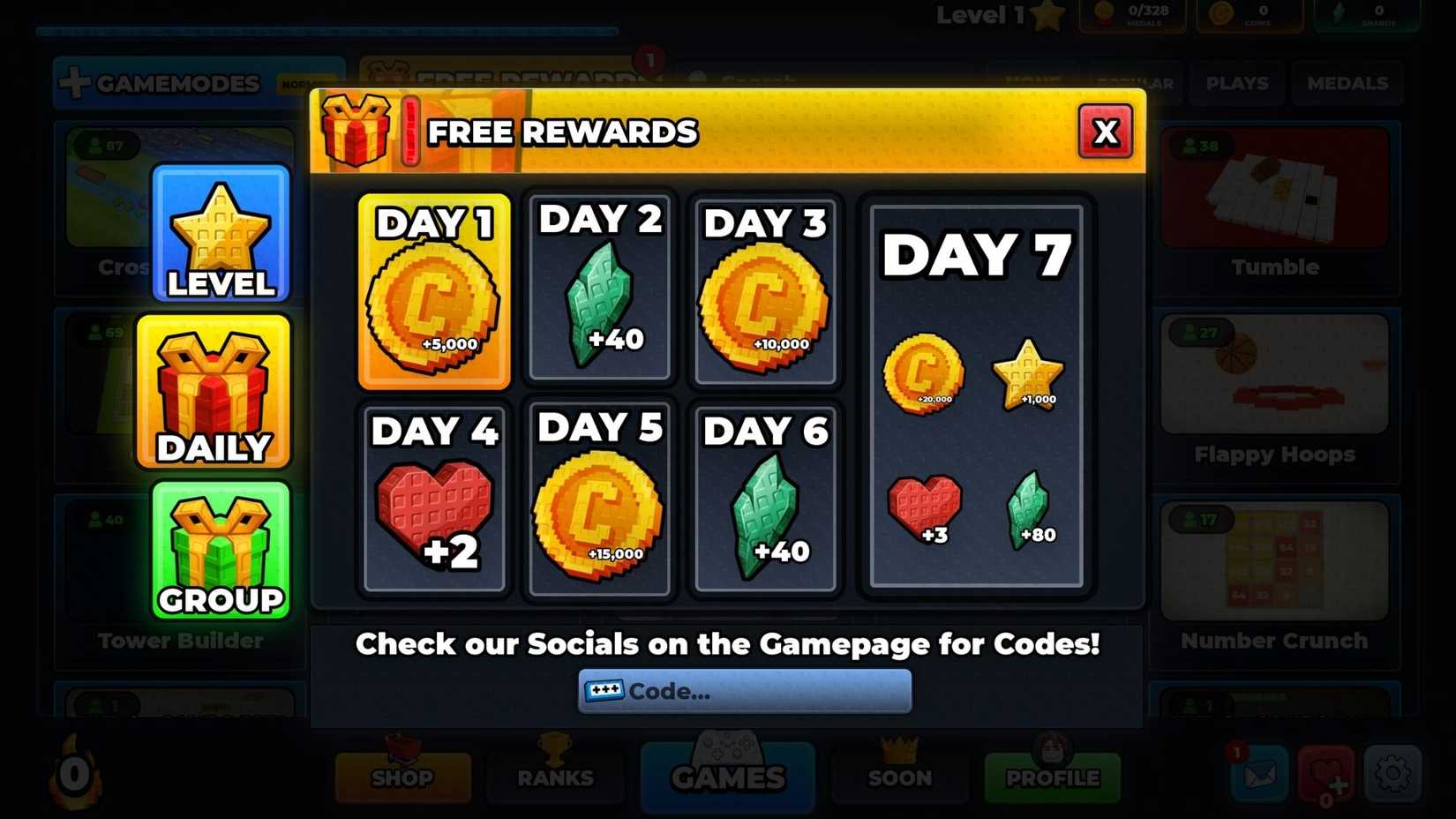 Endless GAMES the codes tab