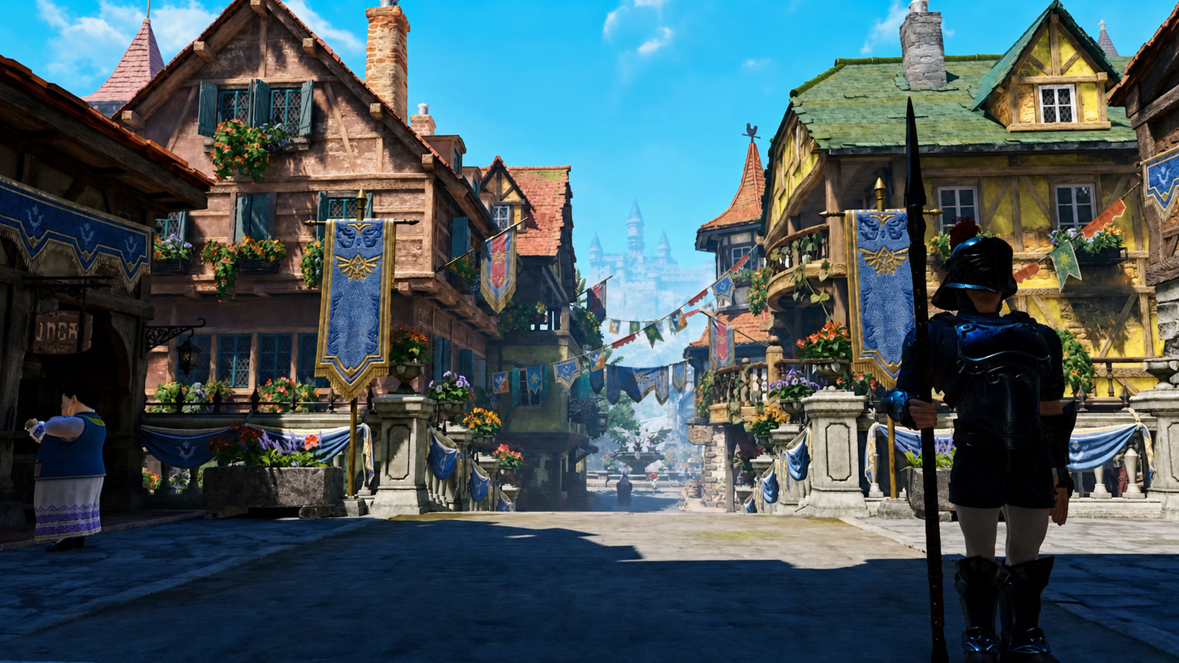 Entrance to Hyrule Castle Town in the Zelda Ocarina of Time remake on Switch 2