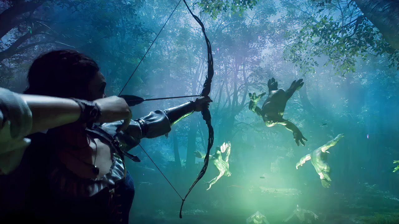 Fable Character weilding bow and arrow against troll