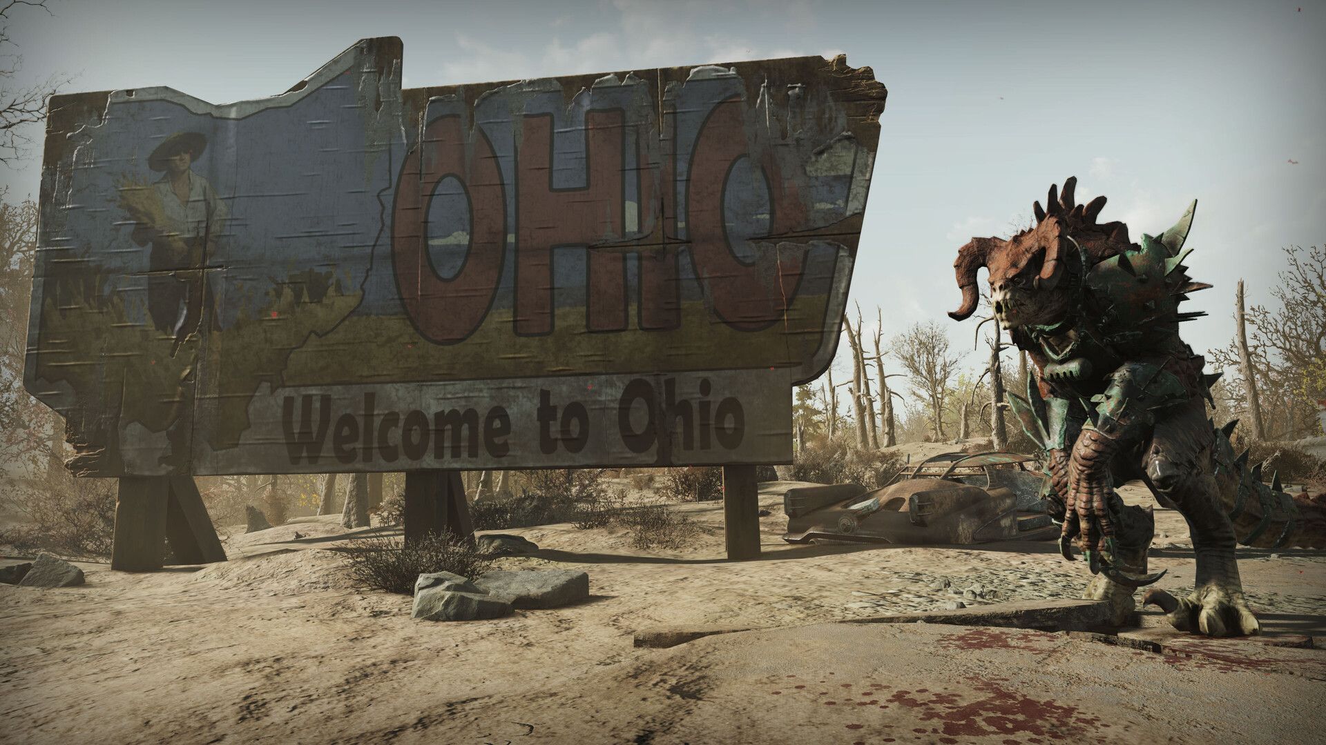 Fallout 76 Ohio sign in desert setting