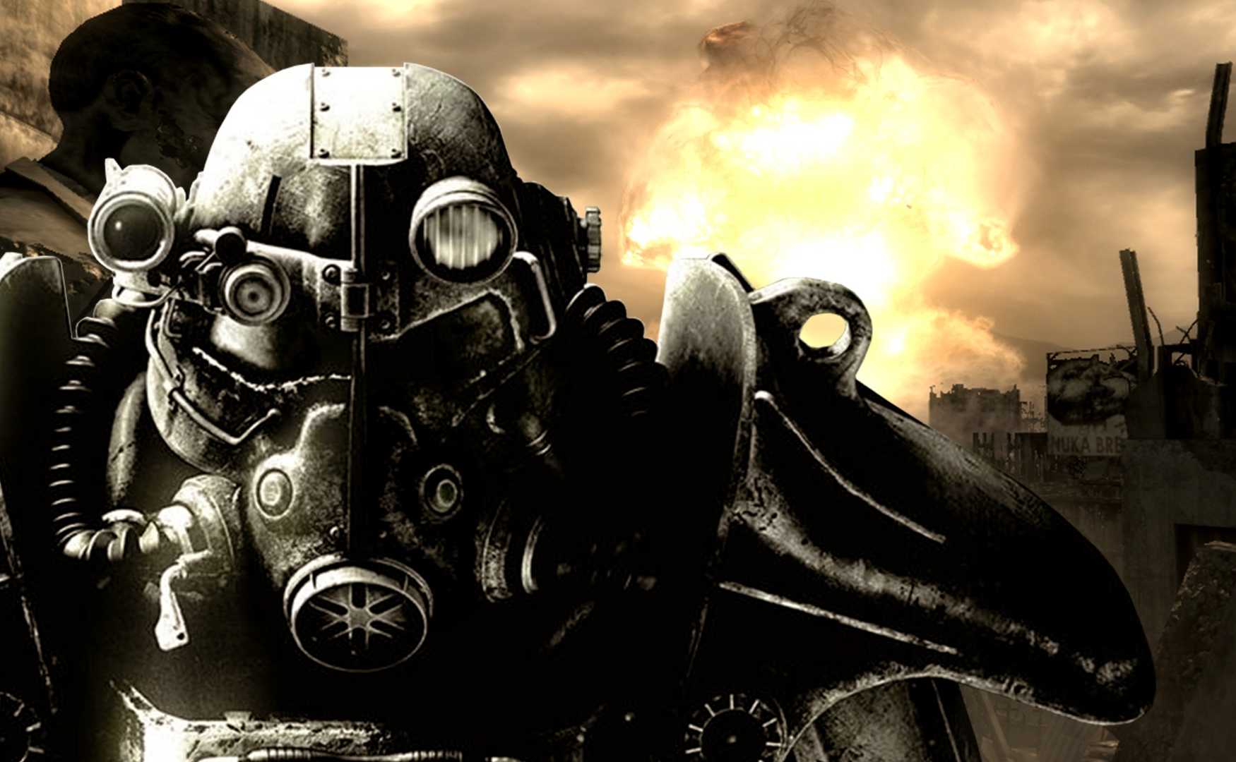 fallout 3 brotherhood armor and nuke in background
