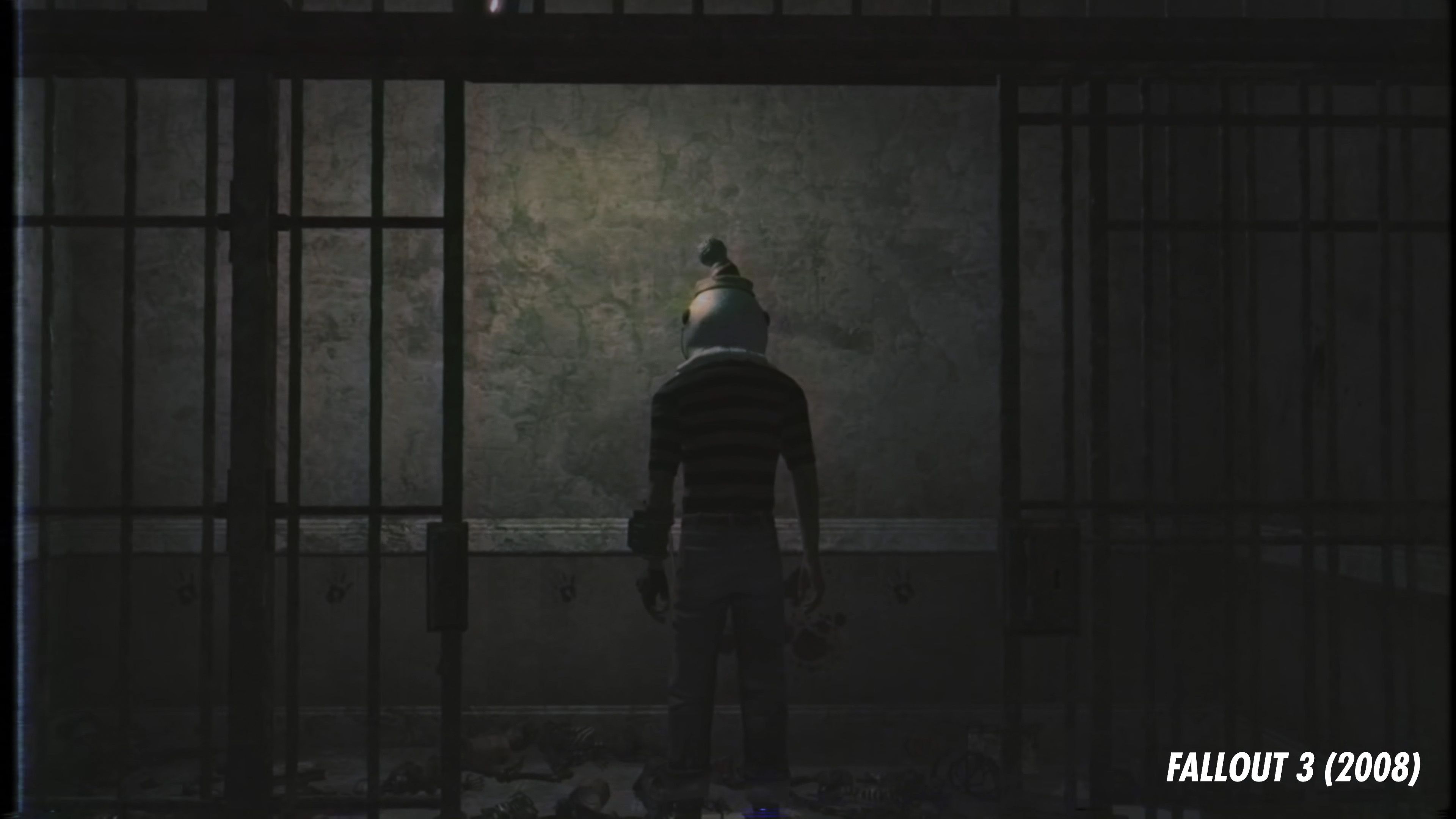 Pine-Sized Slasher standing in a jail cell