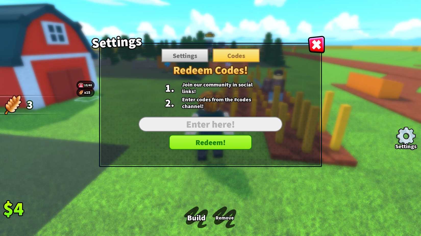 Farmers Market the codes tab