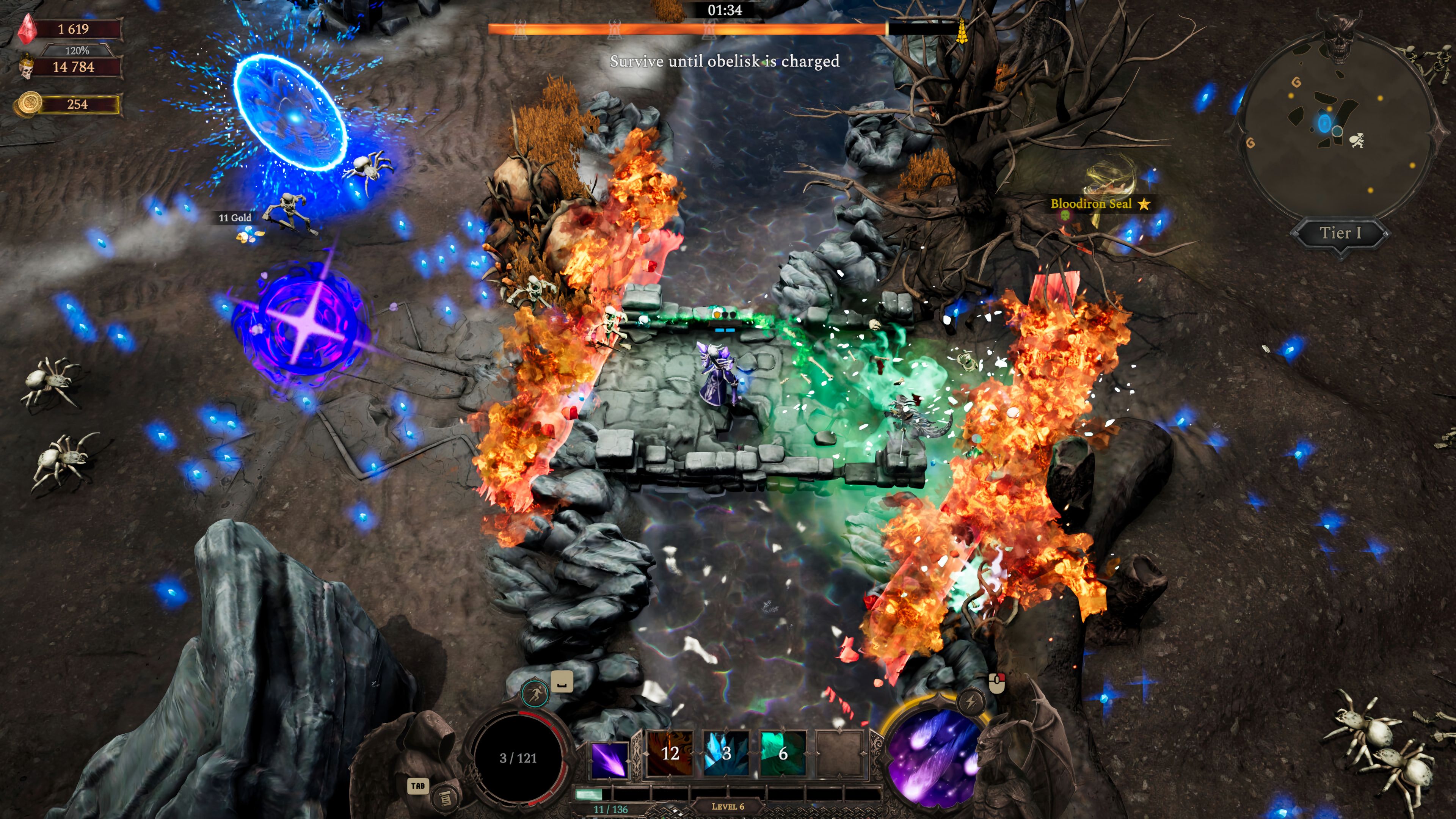 Fighting enemies with fire walls as the Mage Hero in Hellforged