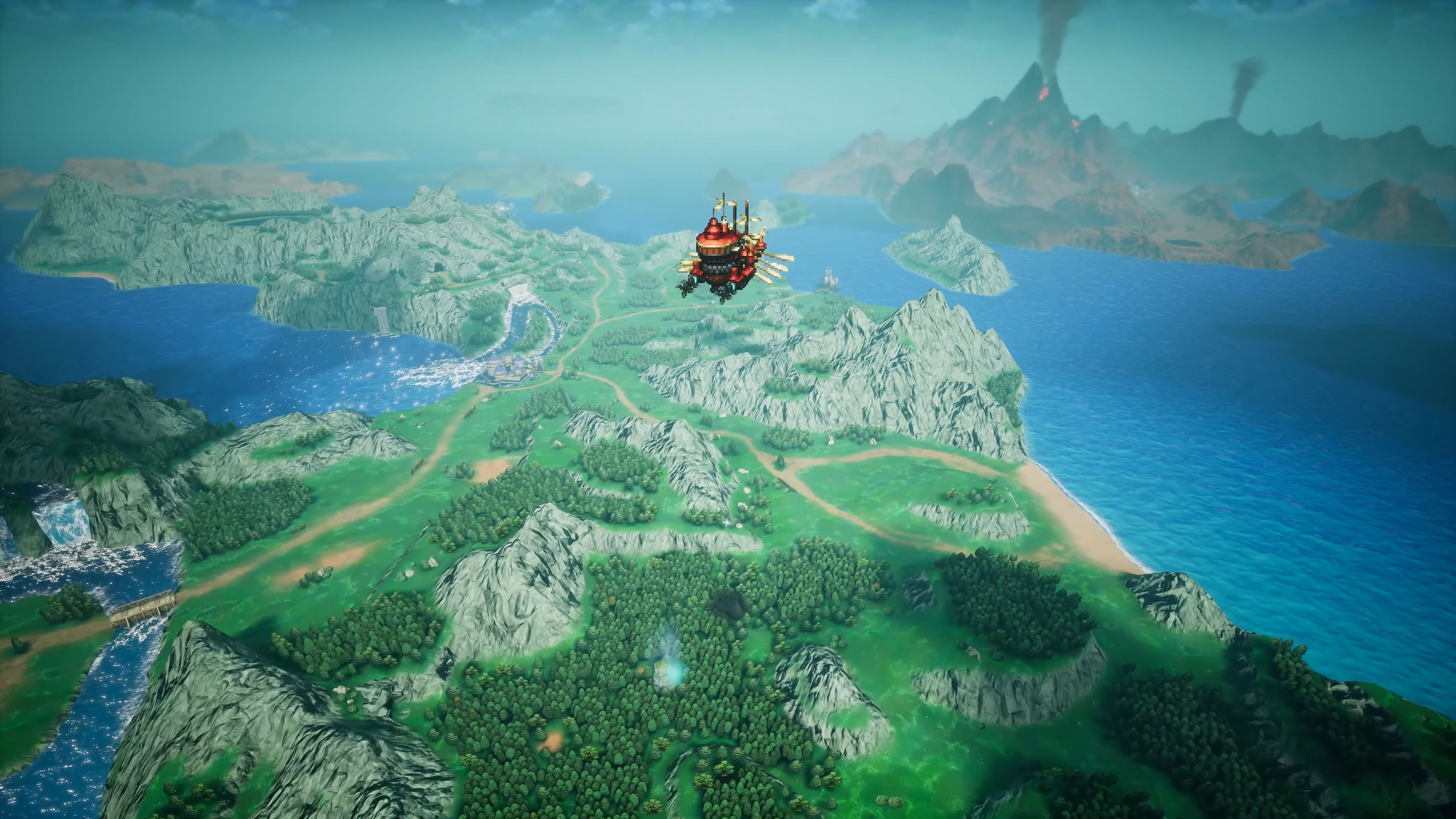 Airship flying over forest