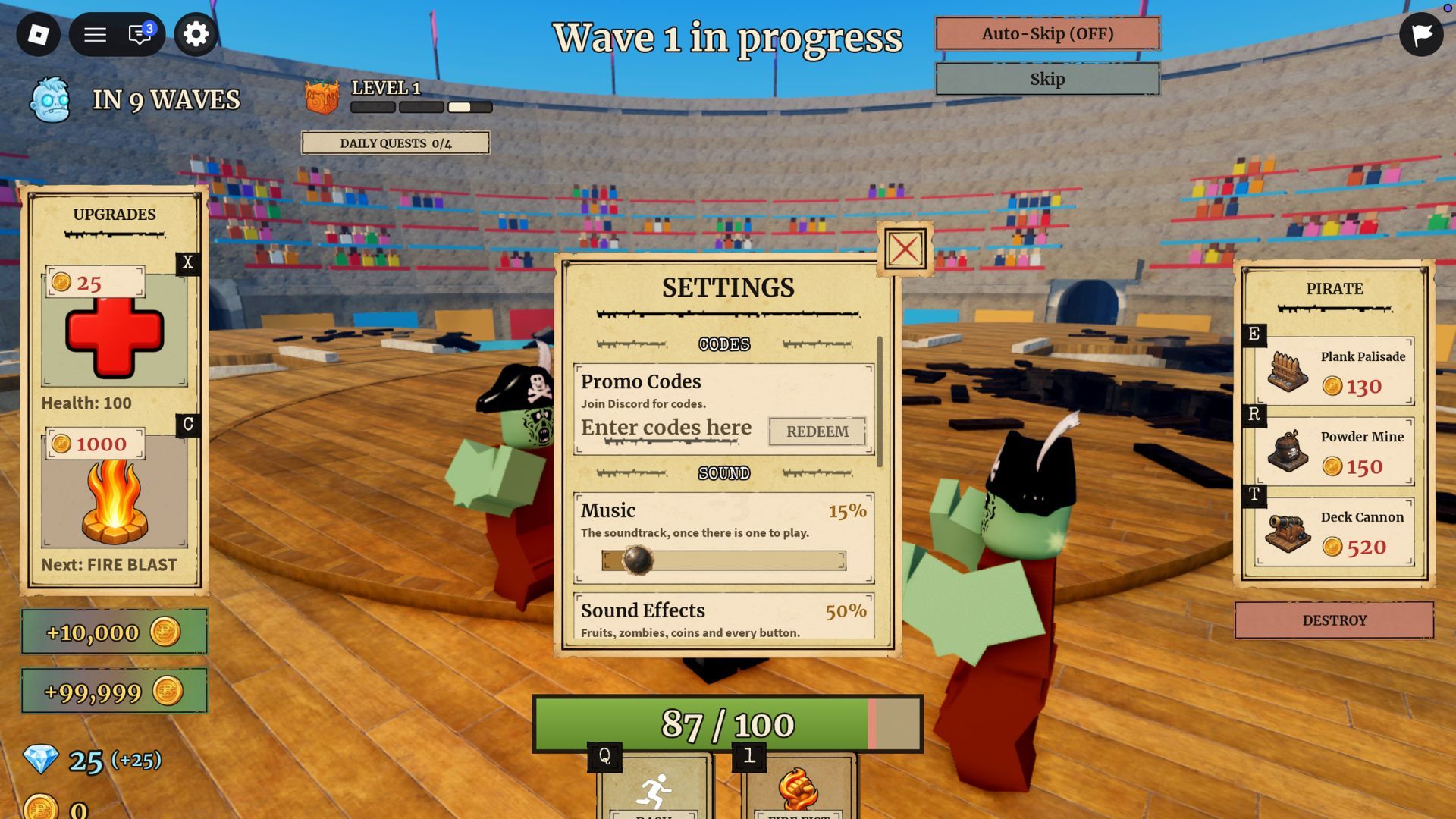 Fruit Zombie Survival the codes tab