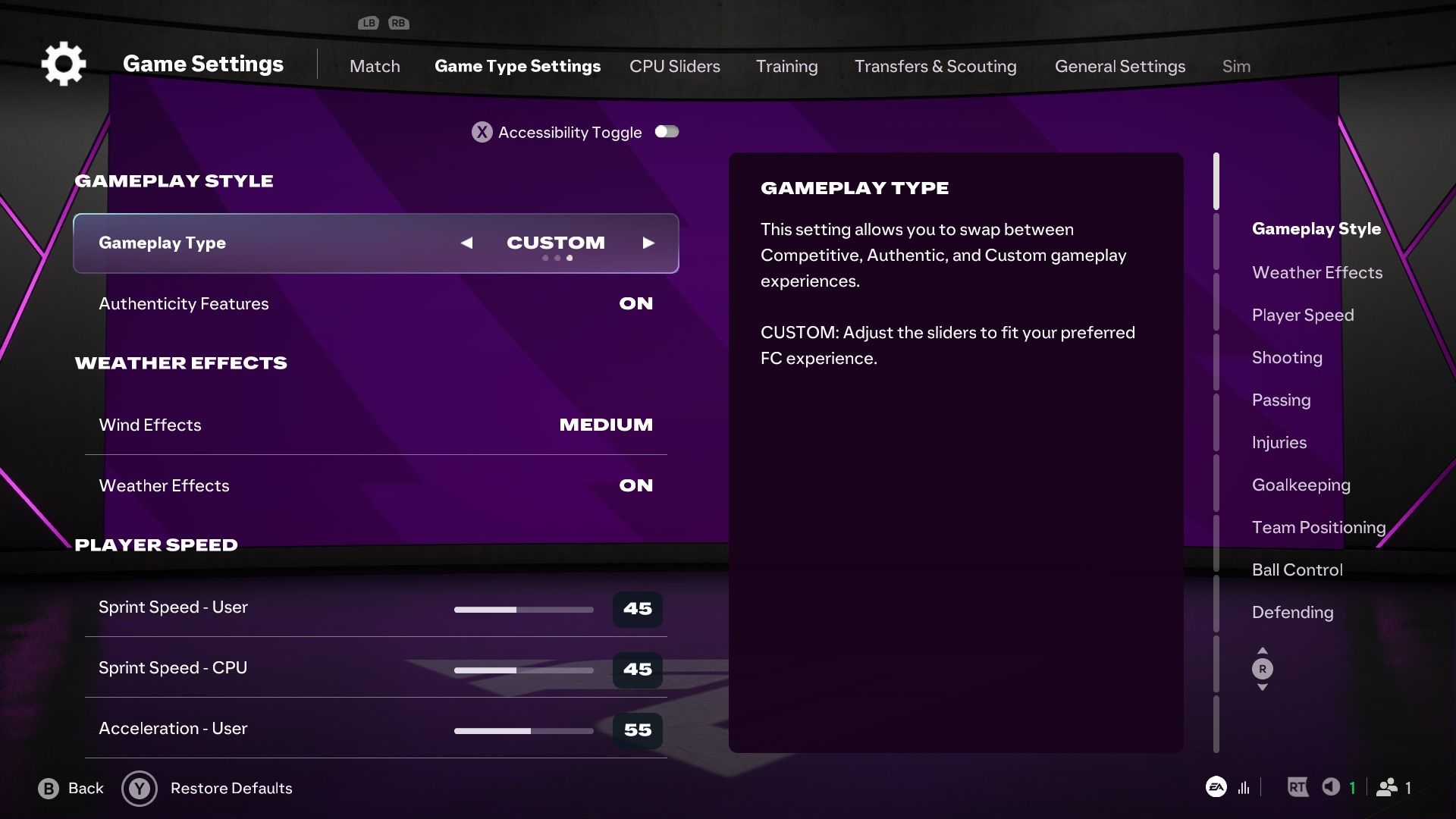 Game Type Settings 1 - FC 27