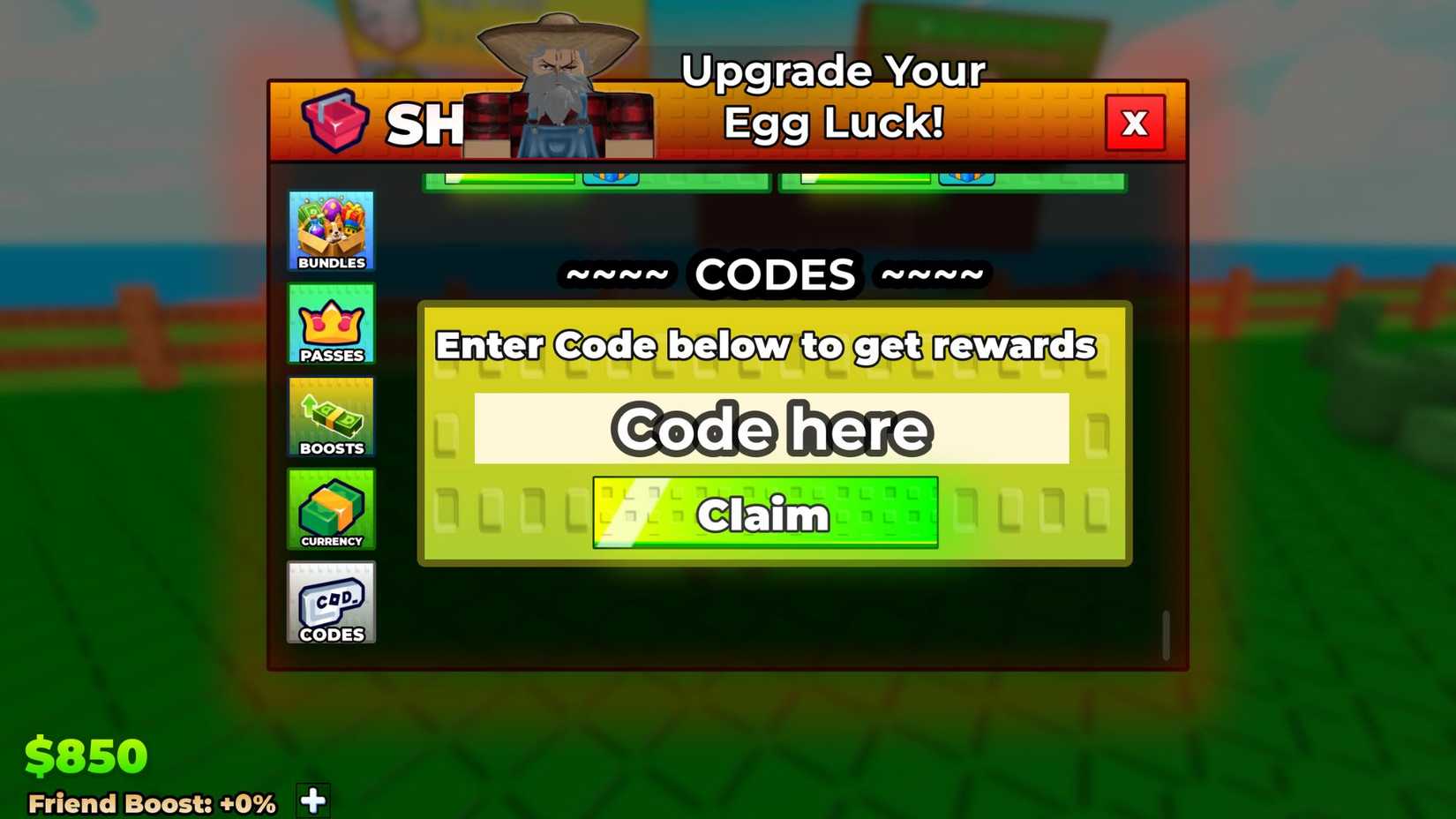 Hatch And Fry the codes tab