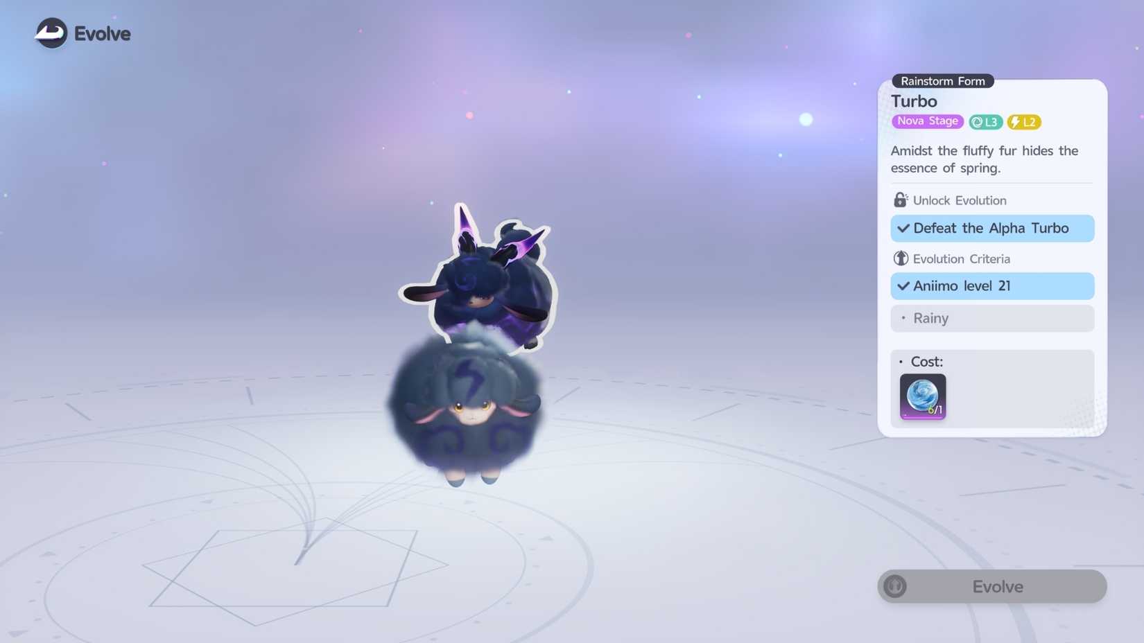 how to evolve thunderstom nimbi into thunderstorm turbo in aniimo