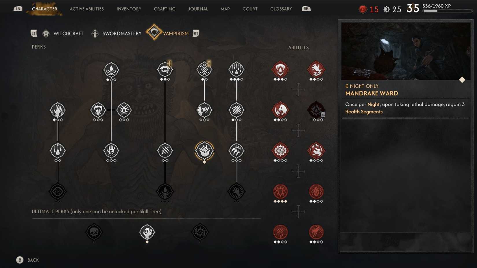 how to get mandrake ward perk 3 in the blood of dawnwalker