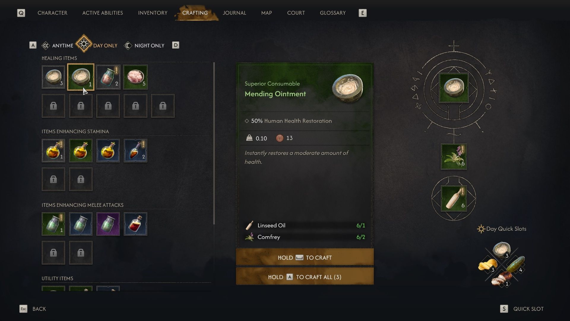 how to heal during the day in the blood of dawnwalker mending ointment
