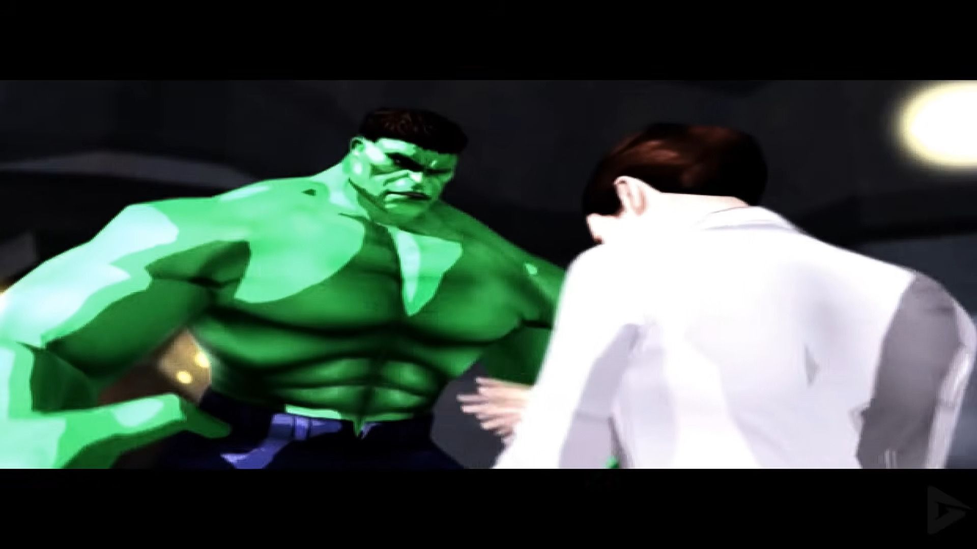 Hulk standing over Betty Ross in a lab in Hulk 2003