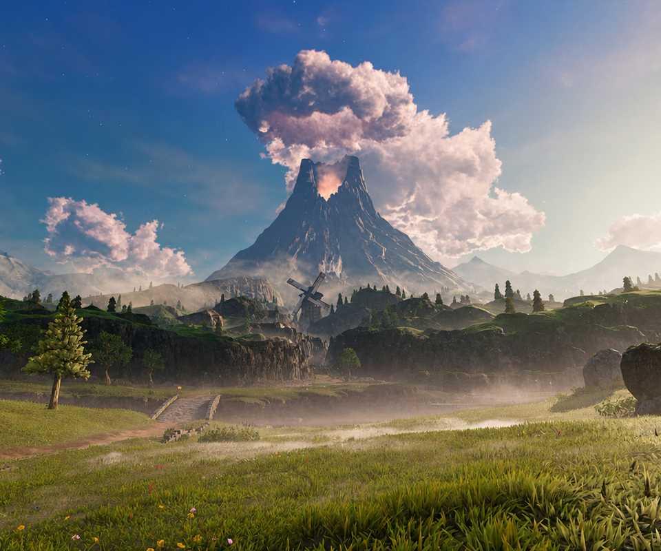Hyrule Field with Death Mountain in the distance in the Zelda Ocarina of Time remake on Switch 2