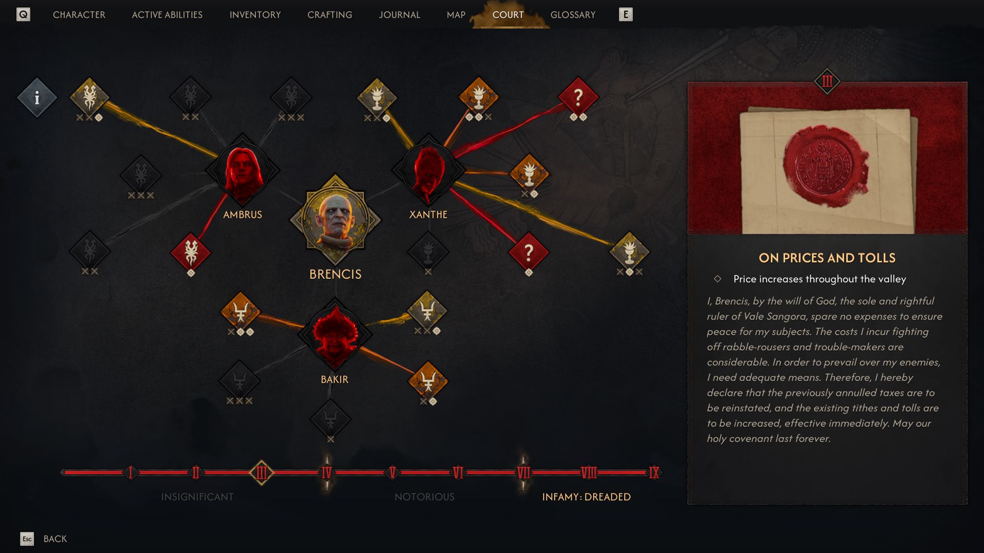 Infamy level three in The Blood of Dawnwalker