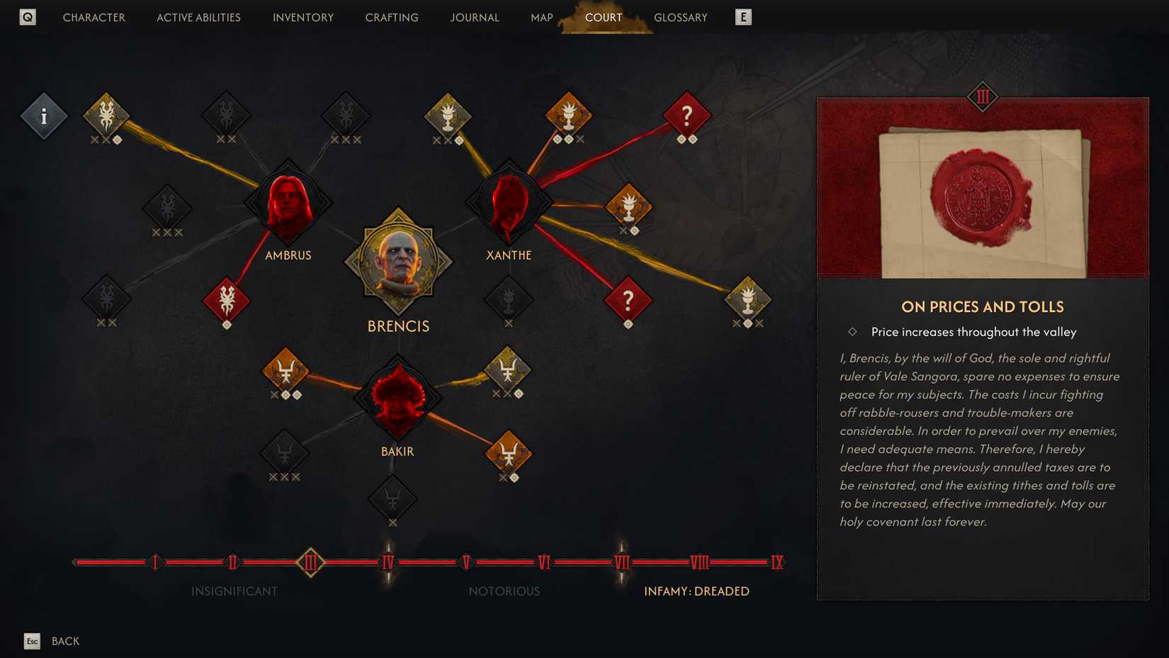 Infamy level three in The Blood of Dawnwalker