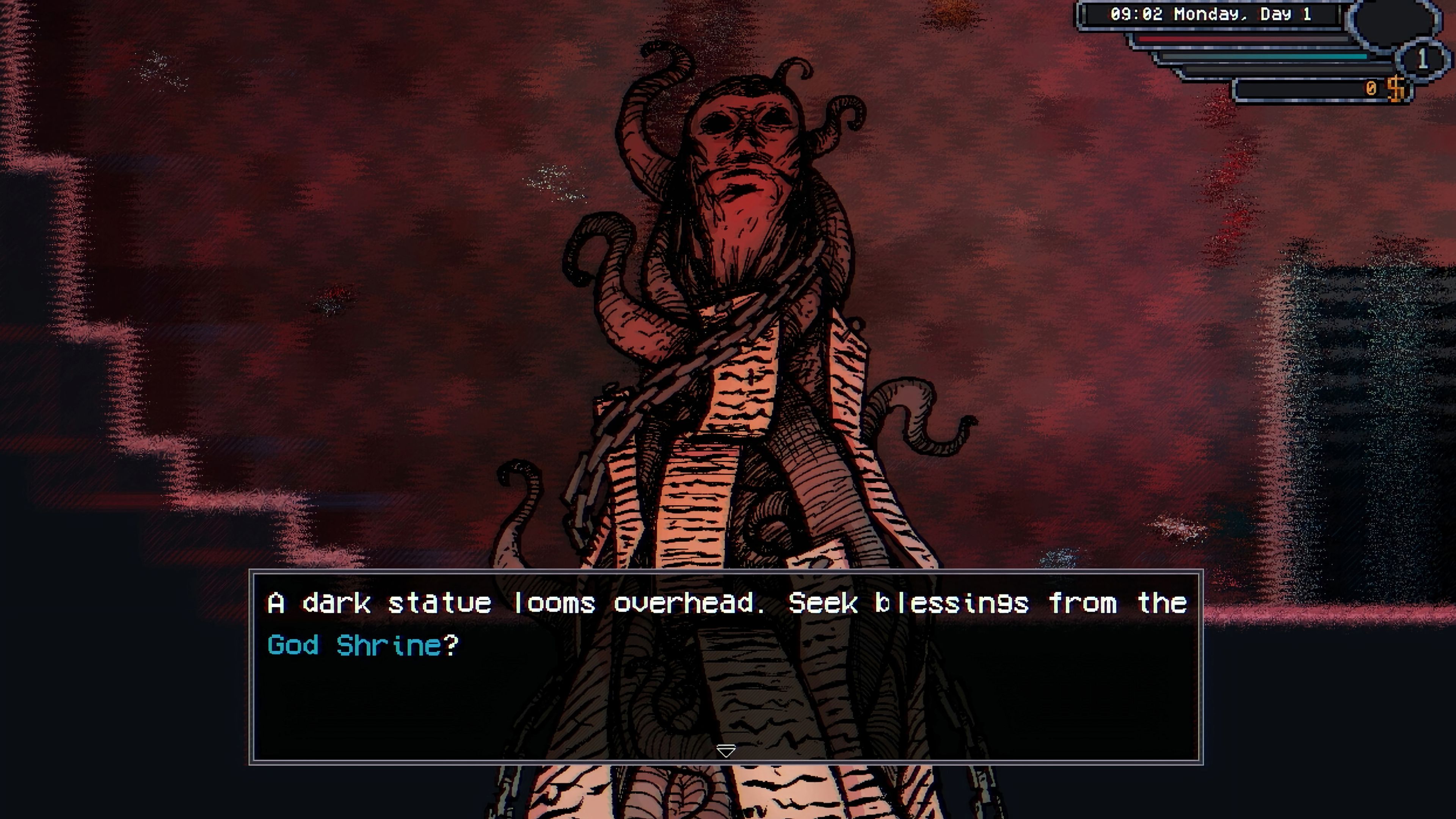 Interacting with a God Shrine in Welcome to Elderfield