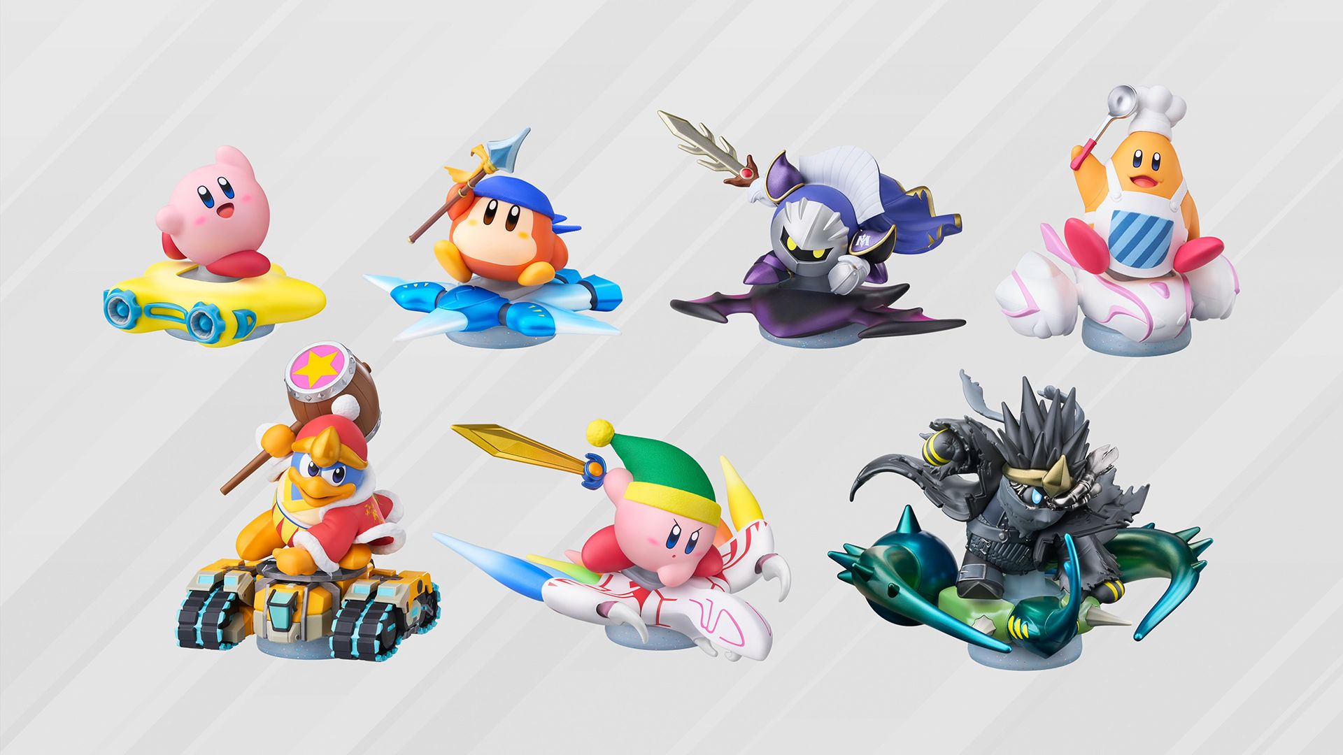 Kirby Air Riders Full Amiibo Set with Sword Kirby and Noir Dedede